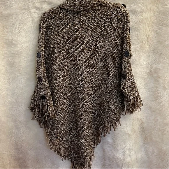 Cowl Neck Fringed Poncho - Picture 8 of 16